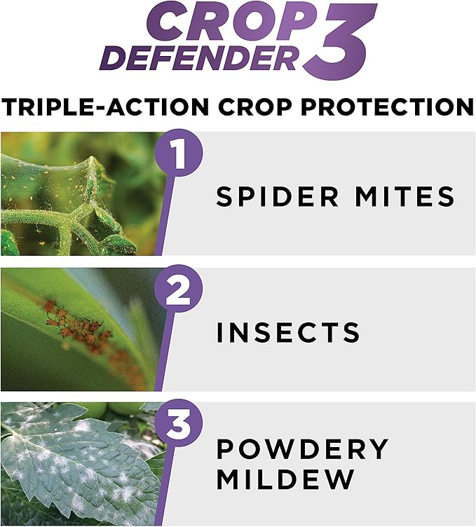 Grower's Ally Crop Defender 3 - Ready-to-Use Miticide, Insecticide, Fungicide Control for Plants - OMRI Listed Natural Garden Safe Spray for Powdery Mildew, Spider Mites, Russet Mite Killer - 24 Oz