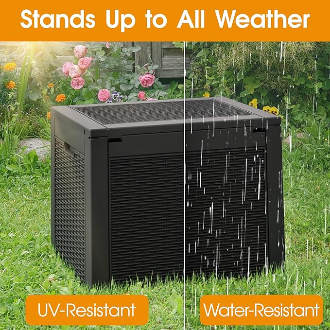 NUNU LAB 31 Gallon Outdoor Storage Box Waterproof, Outside Package Delivery Deck Boxes with Lockable Lid, Backyard Storage Bin For Garden Tools, Patio Cushions, Black