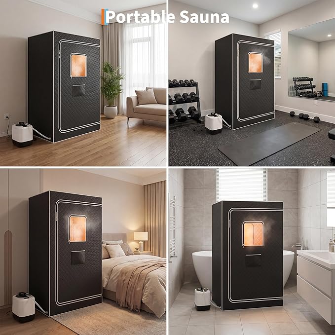 Portable Sauna,Upgraded 2 Person Sauna Box with 4L 1500W Steamer,Full Body Home Spa with 2 Foldable Chairs,9 Levels of Sauna Box with Remote Control（Grey）