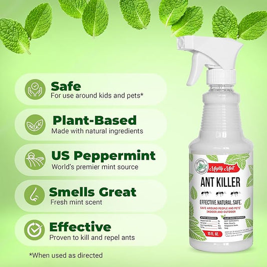 Mighty Mint Peppermint Oil Ant Killer Spray – Natural Ant Repellent for Indoor & Outdoor Use – Plant-Based Insect & Pest Control – 16 oz (Pack of 2)