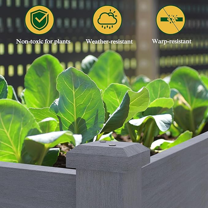 BlueWish 48" W x 24" D x 33" H Raised Garden Bed, Garden Bed with Detachable Black Liner, 3 Drainage Holes, Cedar Frame, 220 lbs Capacity, Planter Box for Outdoor, Patio, Backyard, Gray