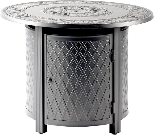 Oakland Living Round 34 in. x 34 in. Aluminum Propane Fire Pit Table with Glass Beads, Two Covers, Lid, 37,000 BTUs in Grey Finish