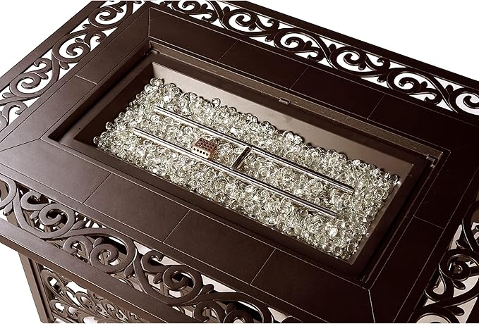 Rectangular 48 in. x 36 in. Aluminum Propane Fire Pit Table, Glass Beads, Two Covers, Lid, 57,000 BTUs in Brown Finish