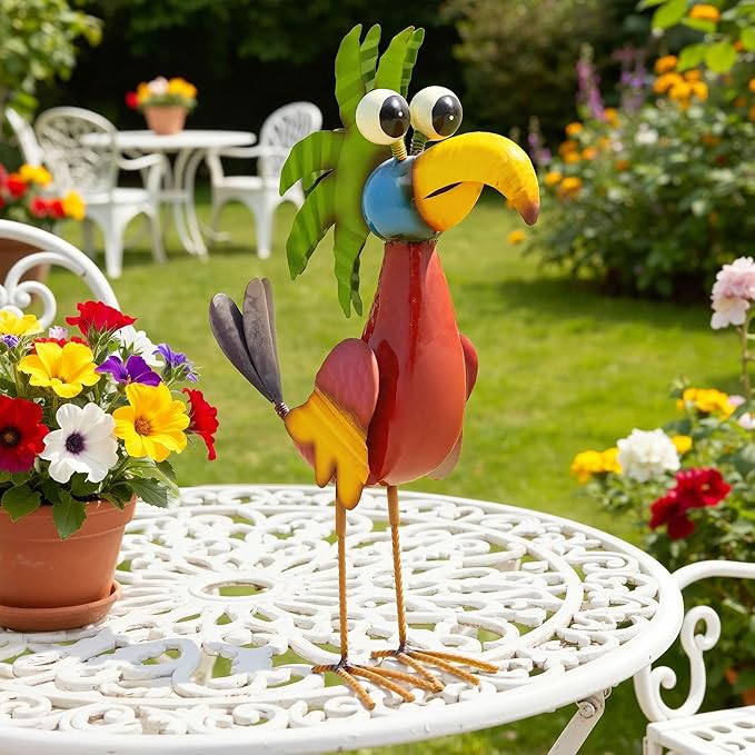 Ultym 19.8" Metal Monster Bird Yard Decor - Handmade Lovely Bird Sculptures with Stable Ground Stakes, Backyard Decoration, Metal Garden Art