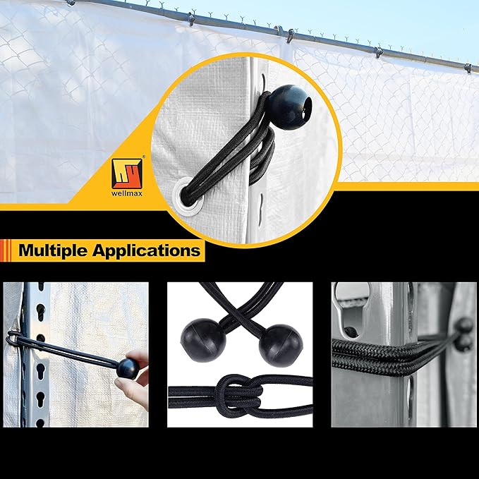9 inch 50 Piece Heavy Duty 5mm Ball Bungee Canopy Cord By Wellmax, Black Color