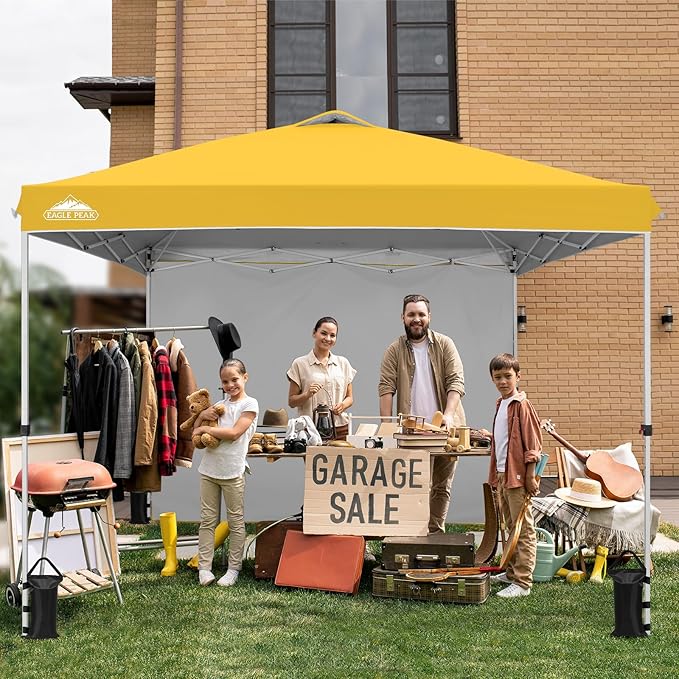 EAGLE PEAK Pop Up Canopy Tent with 1 Sidewall, Easy Setup Event Tent, Outdoor Sun Shade, Wheeled Carry Bag, Stakes and Guy Ropes, Instant Canopy 10x10, Yellow