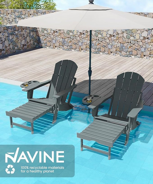 Adjustable Adirondack Chair with Retractable Ottoman Set of 4, HDPE Folding Adirondack Chair with Cup Holder, All Weather Fire Pit Chair for Outdoor.
