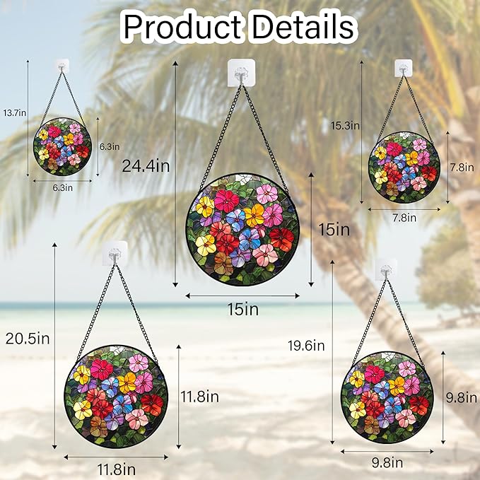 QZQCBLC Stained Glass Window Hanging Colorful Flower Wildflowers 7.8" - Suncatcher Door Garden Sun Catcher Home Decor Birthday Christmas for Mom Lover Woman Nana Friend Wife