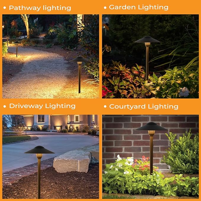 Gardencoin Low Voltage Pathway Lights (8.5'' Shade, 21.5'' Tall)，12V Outdoor LED Landscape Path Lights Wired, Aluminum Pathway Lighting with 3W 2700K Replaceable Bulb for Walkway Garden Yard, 12 Pack