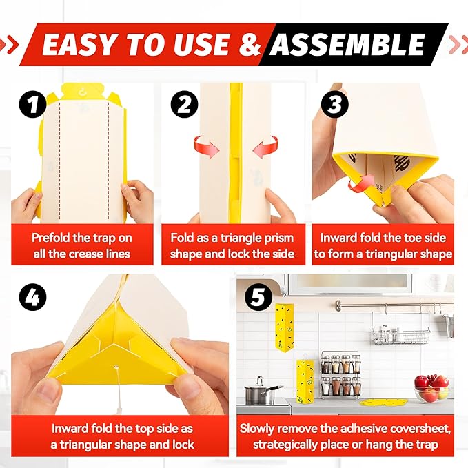 LULUCATCH Sticky Fly Traps, 10 Pack Fly Catcher Fungus Gnat Traps, Hanging Yellow Sticky Traps for Flying Insect Fruit Fly, Non Toxic Odorless Bug Catcher, Pet Safe Pest Control