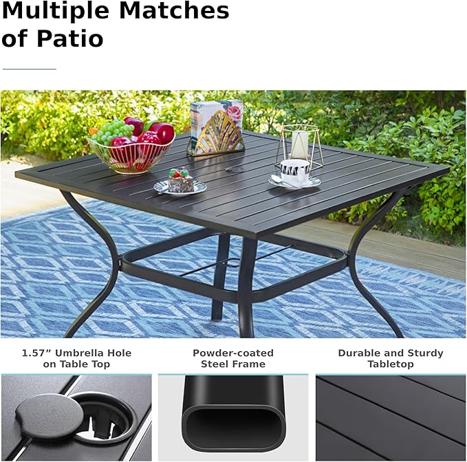 MFSTUDIO Patio Table and Chairs Set of 4, Outdoor Dining Set for Deck/Backyard/Poolside/Garden, 5 Piece Patio Furniture Set with Umbrella Hole