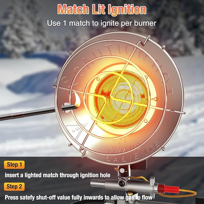 Outdoor Propane Heater, 15,000 BTU Portable Heater with 3 Heating Modes, Camping with Shut-off Valve and Tip-over Switch, 30° Rotating Single Tank Top for Garage, Patio