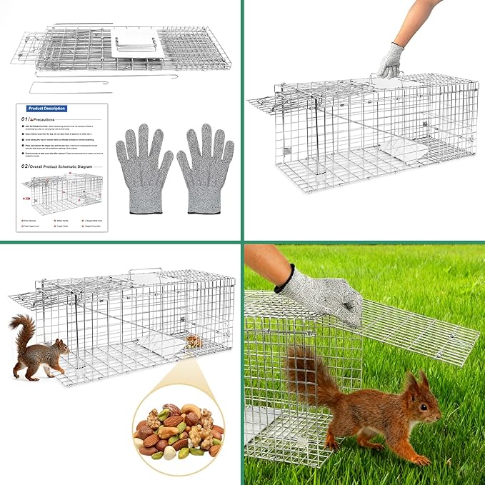 Humane Live Animal Trap Cage 26" × 9" × 10",Heavy-Duty Live Catch Cage for Raccoon, Squirrel, Stray Cats, Groundhogs, Armadillos, Opossums, Rabbits, Skunk, Mole, Small Wildlife Control