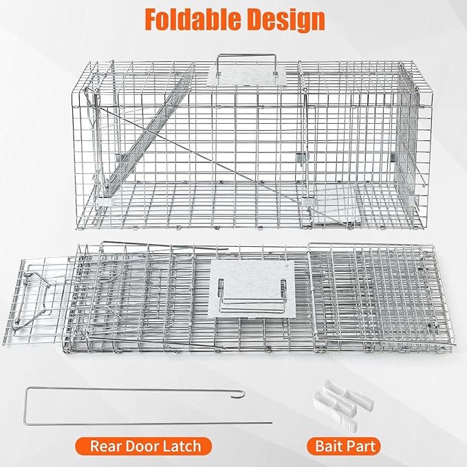 Uablun 31" Live Animal Trap, Heavy Duty Folding Squirrel Traps Outdoor, Humane Catch & Release Cat Trap for Stray Cats, Raccoons, Squirrel, Skunk, Mole, Groundhog, Armadillo, Rabbit