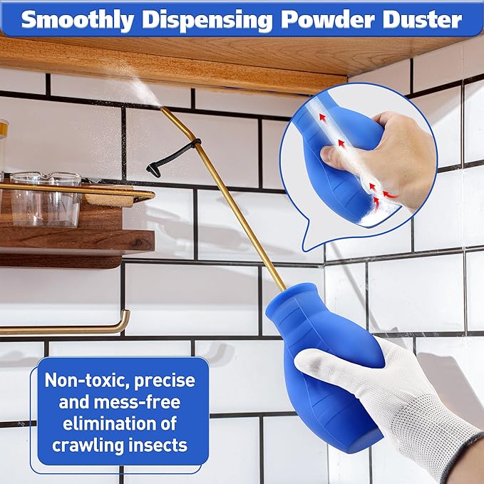 Diatomaceous Earth Powder Duster, Garden Powder Applicator Dispenser with Long Metal Tube, Bulb Duster Sprayer Insect Duster for Home Powder for Organic Gardening Agricultural Supply 2 Pack (Blue)