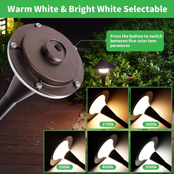 Varmtalys Hardwired Landscape Path Lights, Warm & Cool White Selectable Pathlight 12V, Low Voltage Walkway Light Waterproof, 5W 200LM ORB Metal Outdoor Lighting for Driveway Garden Sideway (6 Pack)