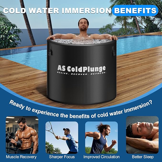 AS ColdPlunge XL Ice Bath Tub for Cold Plunge, 120 Gal Ice Plunge Tub with Insulated Lid, Step Stool, Portable Inflatable Ice Pod Plunge Barrel, Easy Chiller Connection, Cold Therapy Indoor Outdoor
