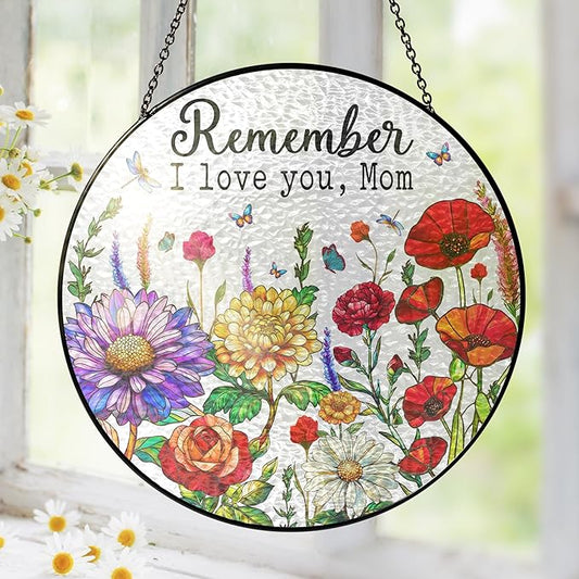 FLAGWIX Birthday Gifts for Mom from Daughter Son - Remember I Love You Stained Glass Window Hanging with Base 8 in - Mothers Day Decorations Gifts for Mom from Kids, Best Presents for Moms Mama