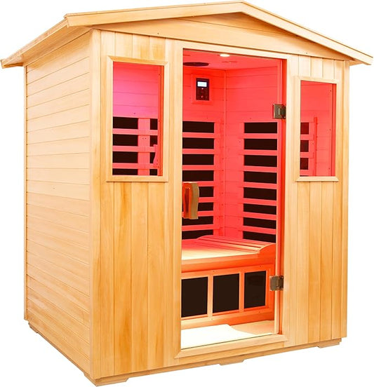 LTCCDSS 3-Person Full Spectrum Outdoor Infrared Sauna - Virginia Basswood Low EMF Saunas for Home - Near&Mid-IR Light, Bluetooth, LED Reading Lamps, Chromotherapy Lights, 81.1 * 45 * 83.5 inch