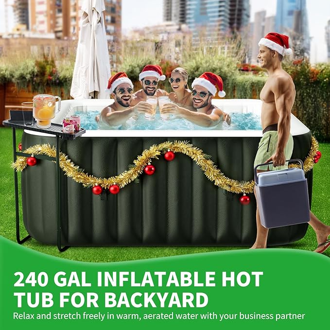 4-6 Person Inflatable Blow Up Hot Tub, Square Portable Hot Tub, Leak-Proof PVC Outdoor Spa with 130 Strong Air Jets, Heater Pump and Insulated Cover, 73” X 73”X 25”