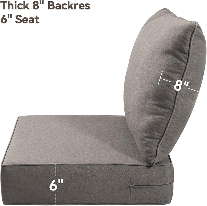 6" Thick Outdoor Cushions 24x24x6, 5-Set Deep Seat Patio Cushions with Removable Cover, Waterproof & Fade Resistant Replacement for Wicker Chair, Loveseat, Sofa - Grey