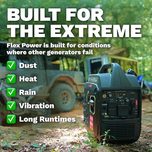 RVMP Flex Power 3300W Portable Inverter Generator - Engineered by RV Generator Professionals, 30 Amp Ready