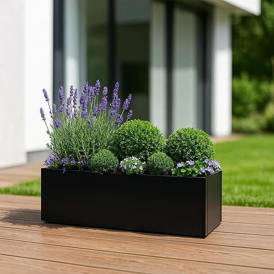 Kozyard 38”Lx15”Wx16”H Large Rectangular Planter Meta Planter for Indoor Outdoor All-Weather Use with Drainage Holes Removable Grow Liner Plants Flowers Shrubs