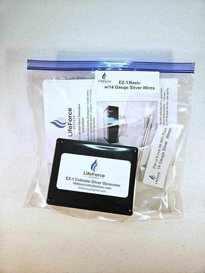 LifeForce Devices Compact EZ-1 Basic Silver Generator – Battery-Powered DIY Fresh Silver Maker – Portable Kit Makes 32oz in 32 Minutes (14-Gauge)