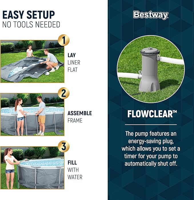 Bestway Steel Pro MAX 16' x 10' x 42" Oval Metal Frame Above Ground Swimming Pool Set with 1000 GPH Filter Pump, Ladder, and Pool Cover
