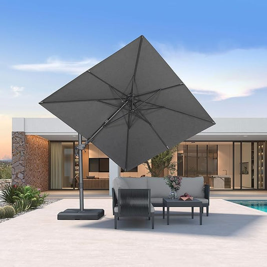 PURPLE LEAF 8' X 10' Left-right Tilting Outdoor Patio Umbrella Swivel Offset Cantilever Heavy Duty Rectangle Aluminu Umbrella with UV Resistant for Deck Pool Patio Backyard, Graphite Grey