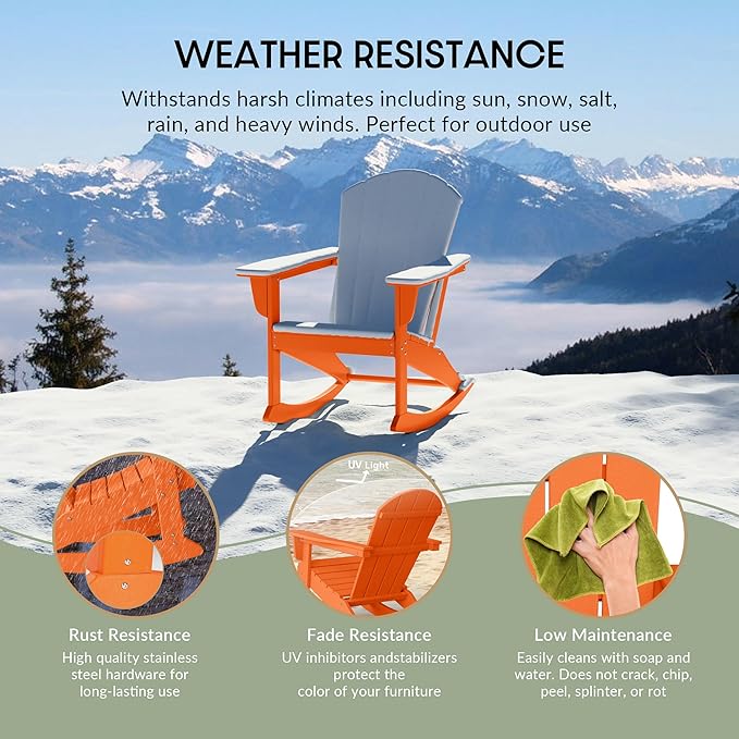 WestinTrends Malibu Outdoor Patio Porch Rocking Adirondack Chair (Set of 4), Orange