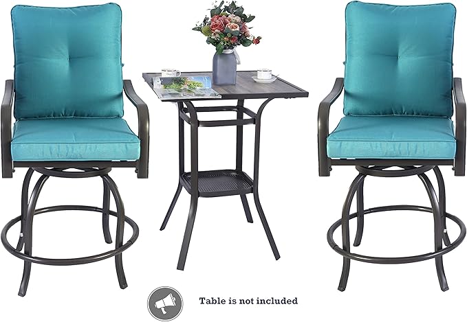 Kozyard Isabella Outdoor Patio High Swivel Bar Stools/Chairs,Counter Height Tall Patio Swivel Chairs, for Bistro Set for 2, Backyard, Cafes, Bistro, Restaurants and Chic Bars (Aqua)