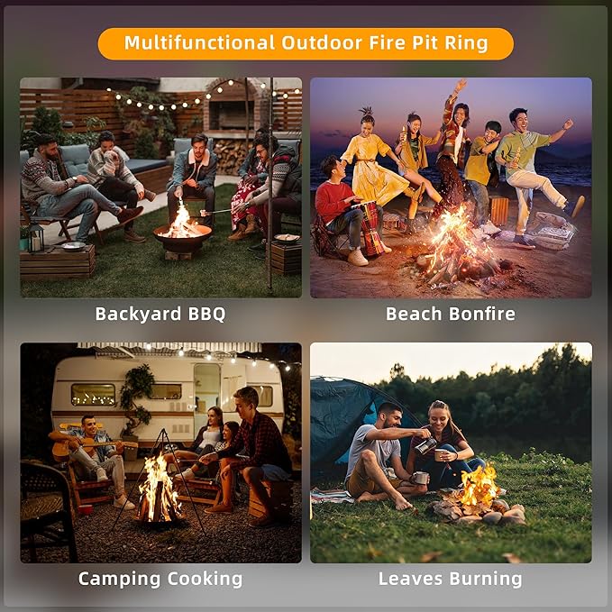 Smokeless Fire Pit Ring, 48 Inch Inner/50 Inch Outer, 11.9" Height, Heavy Duty Metal Fire Ring for DIY Fire Pits, Outdoor Above or In-Ground, Camping Garden Patio Backyard