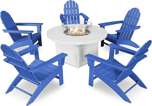 POLYWOOD Vineyard 6-Piece Adirondack Chair Conversation Set with Fire Pit Table