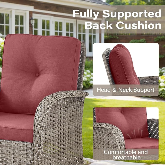 Belord 8 Piece Patio Furniture Set with 43" Fire Pit Table - Wicker Patio Conversation Set with Swivel Rocker Chairs and Sofa for Deck Outside Backyard Gray
