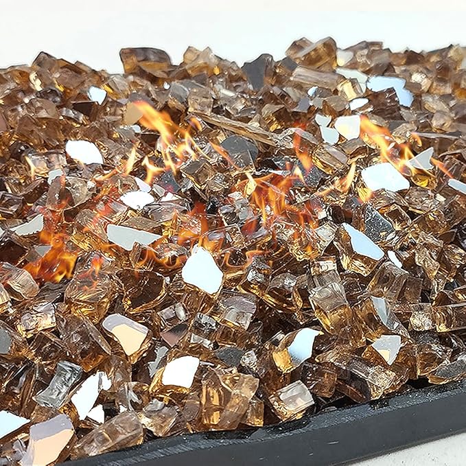 Fire Glass for Propane Fire Pit, 1/4 Inch High Reflective Fireplace Glass Rocks for Fire Pit Table, Fire Pit Glass Rocks for Outdoor Fire Table and Landscaping, 5 lbs, Copper Reflective