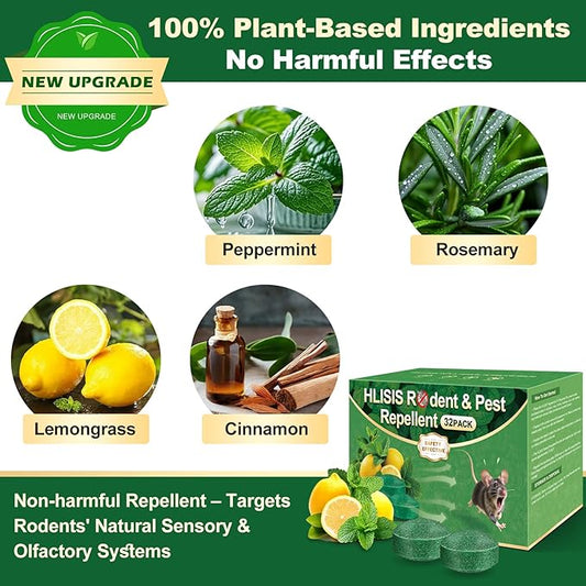 32PCS Mouse Rodent Repellent, Natural Mouse Repellent Peppermint Oil for Mice, Rats, Squirrels, Spiders and Pests, Keeps Pests Away Effectively from Garden & Home (Peppermint)