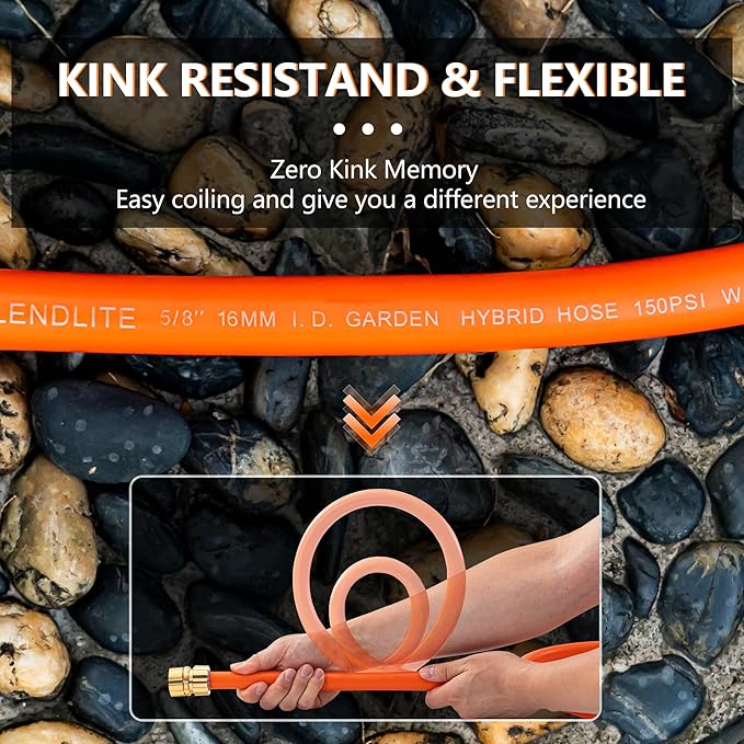 5/8" x 5ft Hybrid Garden Hose, Custom Length, -40°F to 150°, NO Kink, Flexible, Leakproof water Hose With Additional Customizable Solid GHT Fittings, Female to Female Leader Hose