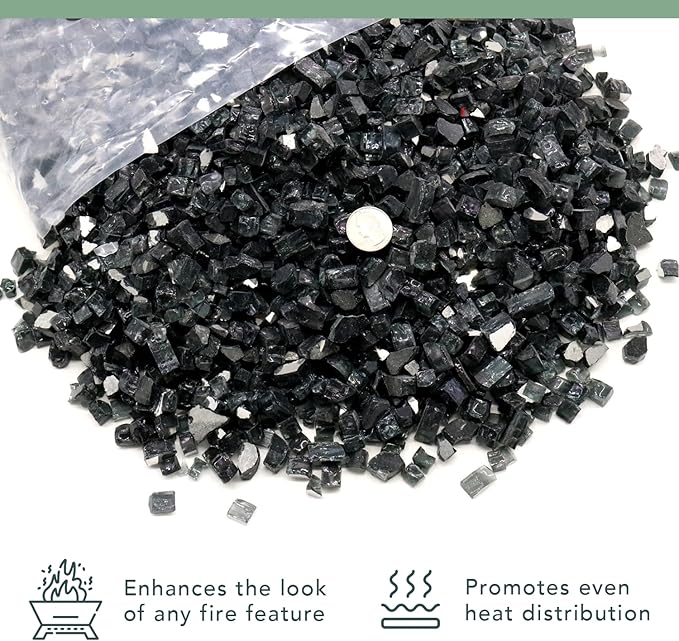 Fire Glass for Fire Pit - Black - 0.5 Inch 18 lbs - High Luster Reflective Tempered Glass Rocks for Natural or Propane Gas Fireplace or Fire Pit (0.5 Inch - Ref. Black, 18.00, Pounds)…
