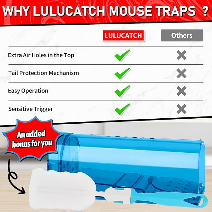 LULUCATCH Humane Mouse Traps 2 Pack, Live Mouse Traps, Catch Release Mouse Traps Indoor for Home, No Kill Mole Squirrel Rat Traps for House & Outdoors, Pet Safe, Blue