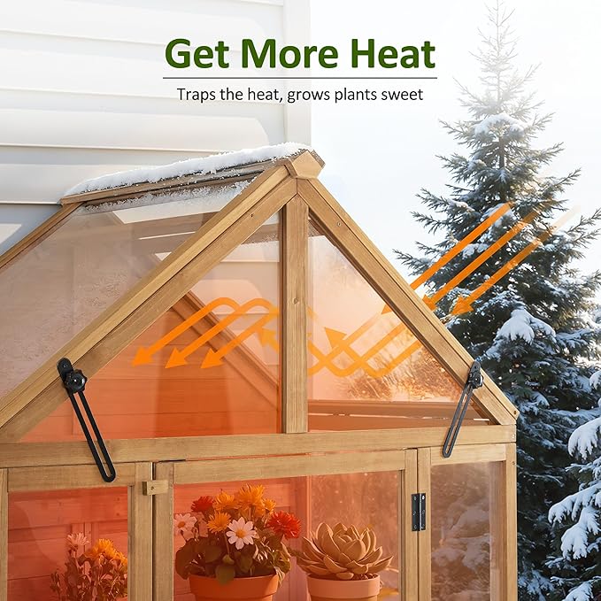 MCombo Wooden Greenhouse Outdoor with Openable Roof Vent and Adjustable Shelves, 0826 (Natural)
