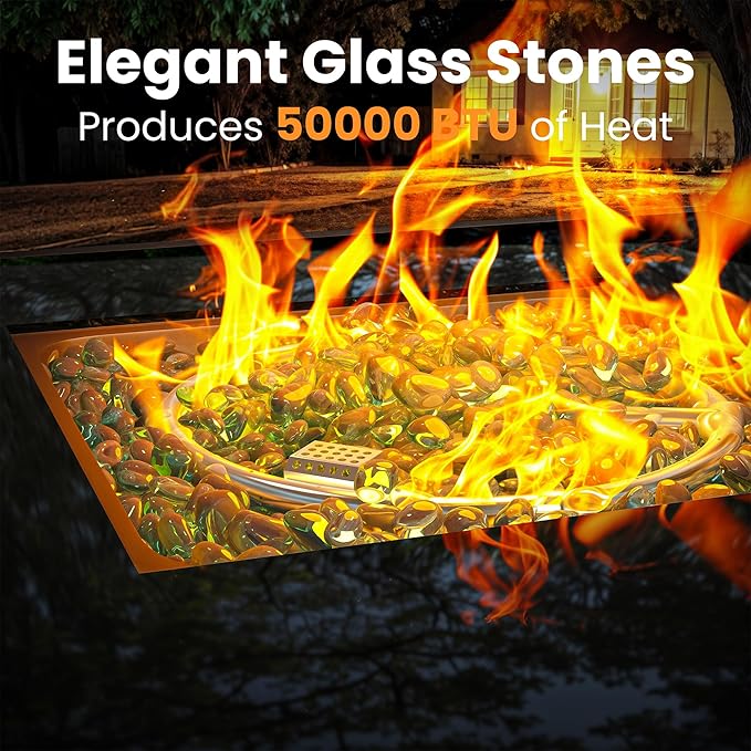Propane Fire Pit Table, Outdoor Fire Pit Table, 28" Rattan Square Outdoor Gas Fire Pit with Glass Wind Guard, Tempered Glass Tabletop, Lid, CSA Listed, 50,000 BTU for Outside Patio Deck & Garden