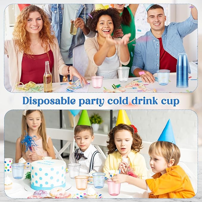 50 Pcs Disposable Stemless Glasses 12oz Crystal Plastic Wine Glasses Clear Classic Pet Cup for Meeting Weddings Birthdays Cocktail Christmas Party Supplies (Light Blue)