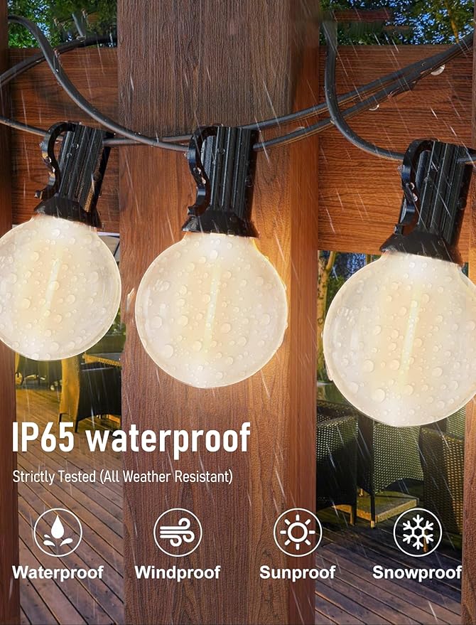Pallerina 50FT LED Outdoor String Lights with 52 (2 Spare) Frosted Patio Shatterproof Bulbs,Commercial Grade Waterproof Patio Lights,Decorative for Garden Christmas Patio,Backyard, Balcony