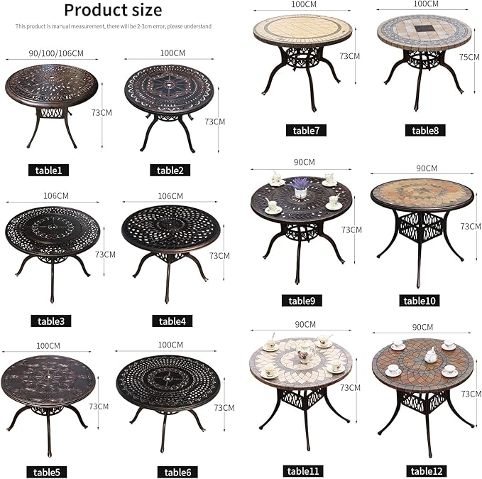 FAPOLITE Outdoor Table Tile Round Patio Table All Weather Aluminum Frame Outdoor Dining Tables for Lawn Garden Backyard (100cm Ore White Round Table)