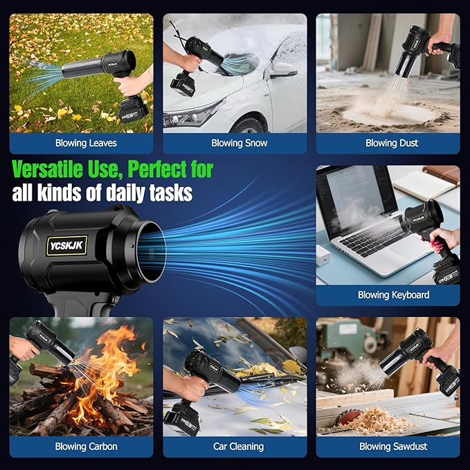 Cordless Leaf Blower, Leaf Blower Cordless with Battery and Charger, Portable Lightweight Handheld Blower, Extended Nozzle, Turbo Jet Blower for Lawn Care, Patio Cleaning, Leaves, Dust (Black)