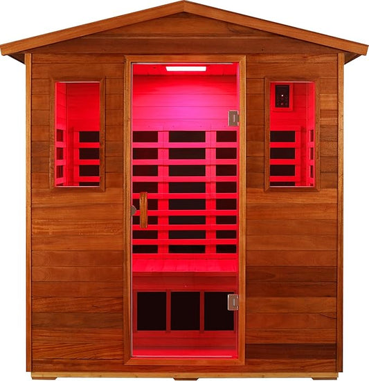 LTCCDSS Full Spectrum Outdoor 3 Person, Mahogany Far Infrared Sauna, Wooden Sauna Room for Home-13 Low EMF Boards-Chromotherapy-Bluetooth Speakers