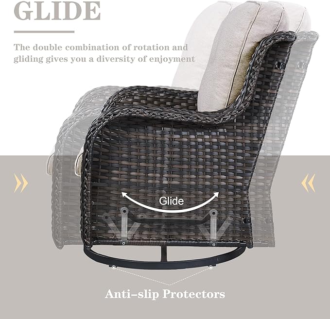 Belord Outdoor Patio Furniture Set - 7 Piece Brown Wicker Conversation Patio Furniture Set All Weather Swivel Chairs with Ottoman and Loveseat Glider Chair for Deck Balcony Backyard