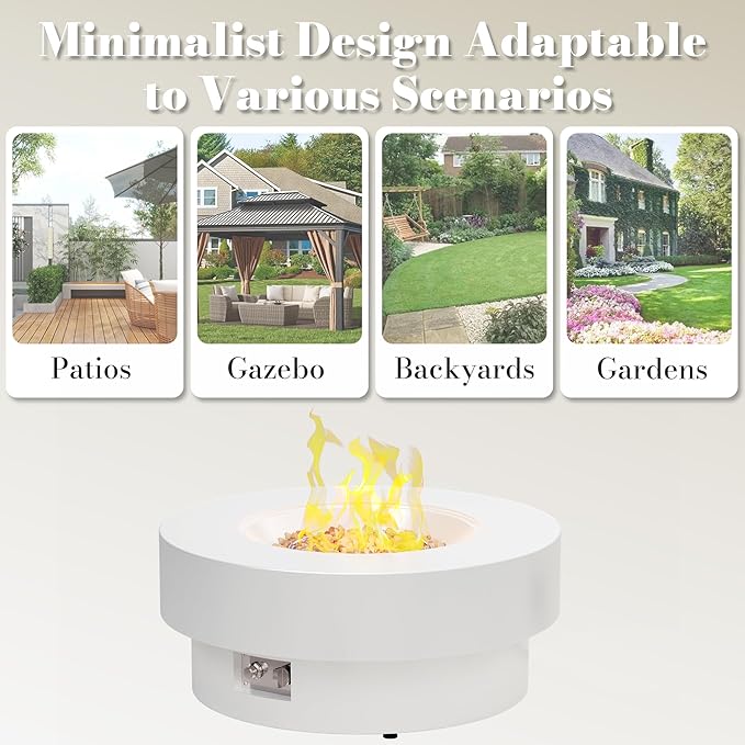 32.5 Inch Propane Fire Pit Table, 50,000 BTU Round Patio Fire Pit Table Outdoor, CSA Certified, Stainless Burner with Steel Lid, Waterproof Cover & Lava Rocks, for Backyard Garden, White