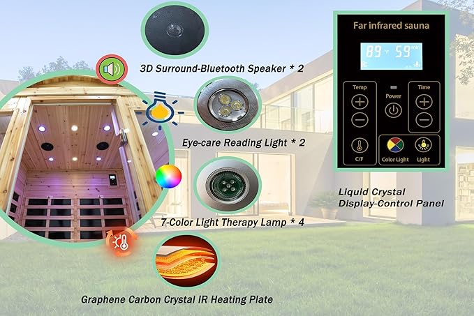 LTCCDSS Low EMF Outdoor Far Infrared Sauna 4-Person, Hemlock Wood Sauna for Home, Withstand Temp -5℉-104℉, Bluetooth Speakers, LED Reading Lamps, Chromotherapy Lights